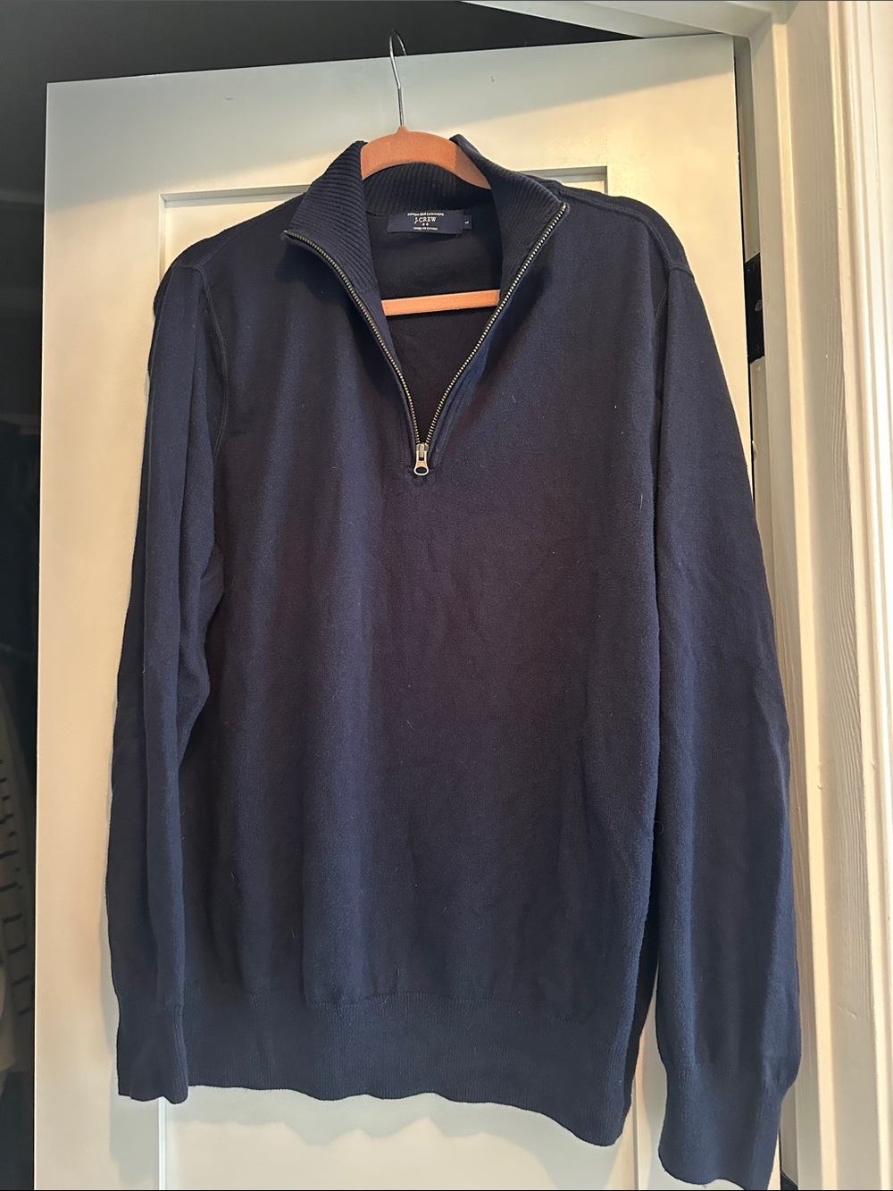 Men's Quarter-Zip Cotton and Cashmere Navy Sweater - Classic Knit Pullover